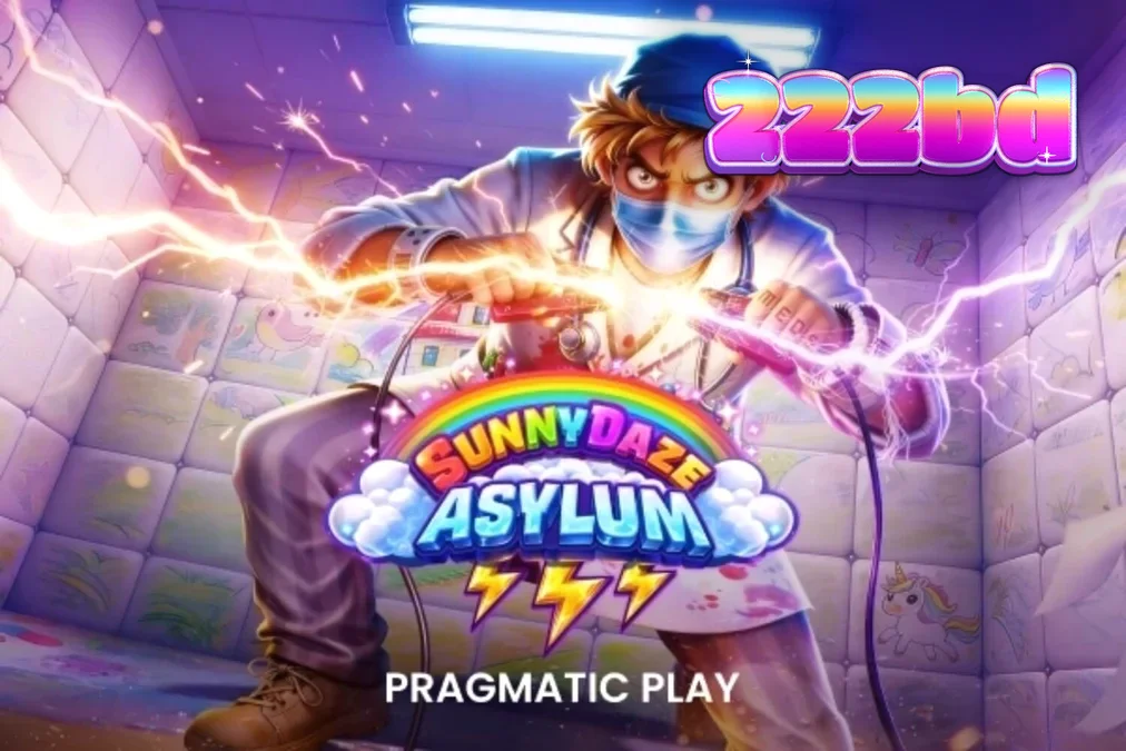 Sunnydaze Asylum স্লট গেমের নিয়ন এবং পাগলাটে থিমযুক্ত ইন্টারফেস